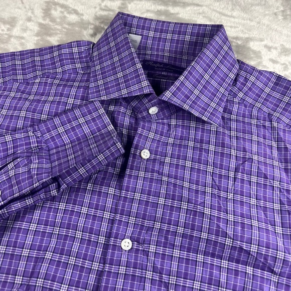 Ralph Lauren Purple Label Mens 15.5 Dress Shirt Purple Plaid Tailored Fit Italy